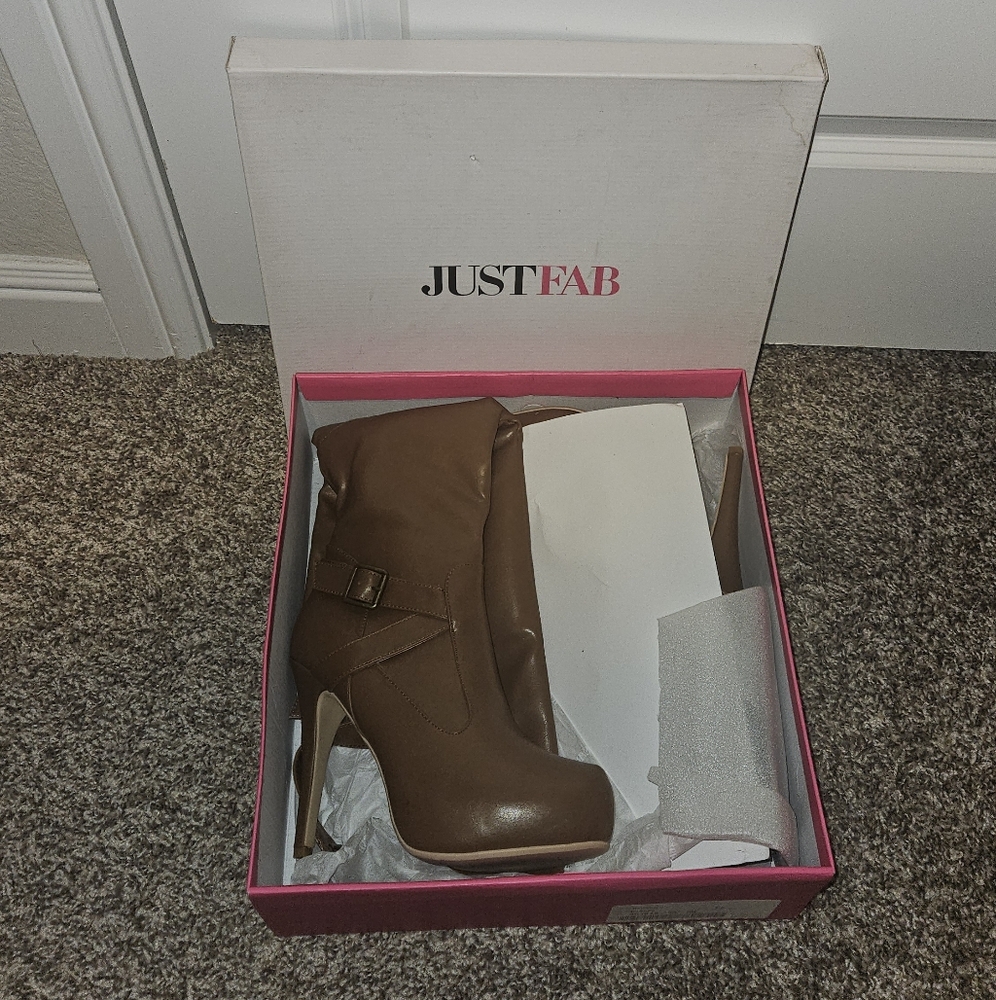 JustFab Bellatrice Cognac Heeled Boots